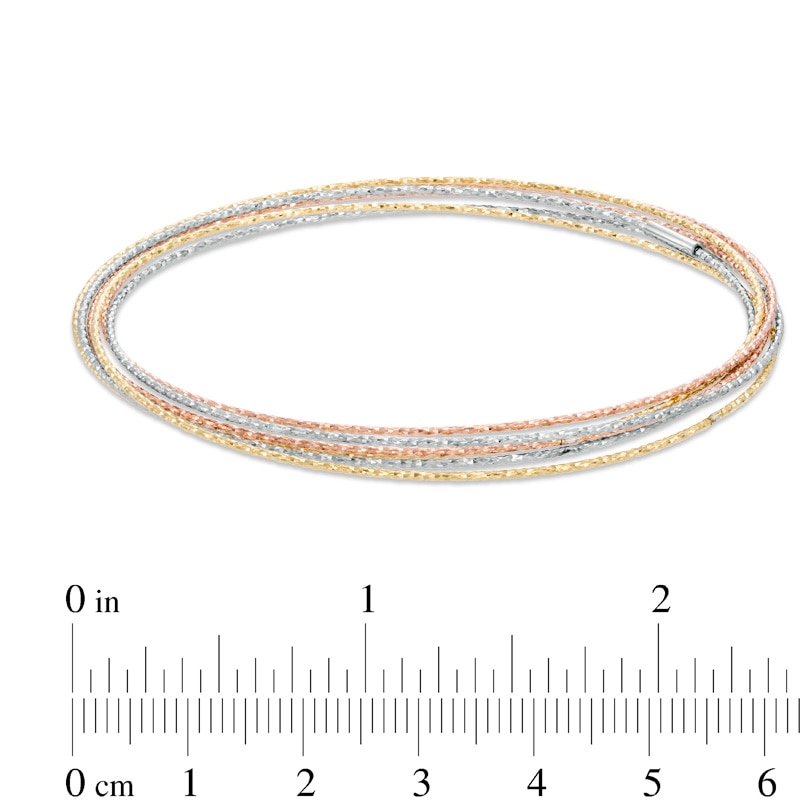 Diamond-Cut Six Piece Stacked Bangle Set in Sterling Silver and 14K Tri-Tone Gold Plate - 7.5"