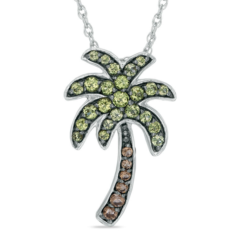 Peridot and Smoky Quartz Palm Tree Pendant in Sterling Silver