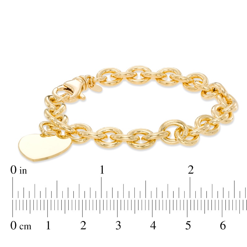 7.6mm Chunky Link Chain Bracelet with Heart Charm in Sterling Silver and 14K Gold Plate - 7.5"