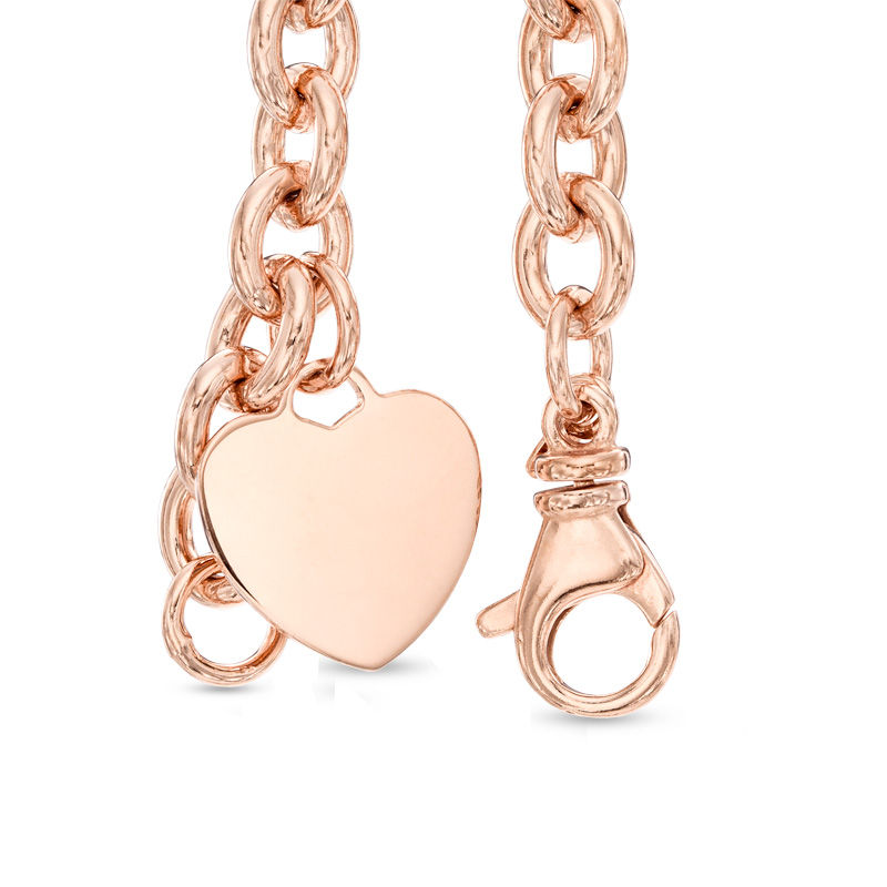 7.6mm Chunky Link Chain Bracelet with Heart Charm in Sterling Silver with 14K Rose Gold Plate 7.5 Zales