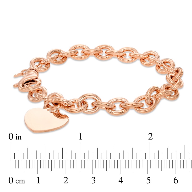 Main Image 3 of 7.6mm Chunky Link Chain Bracelet with Heart Charm in Sterling Silver with 14K Rose Gold Plate - 7.5"