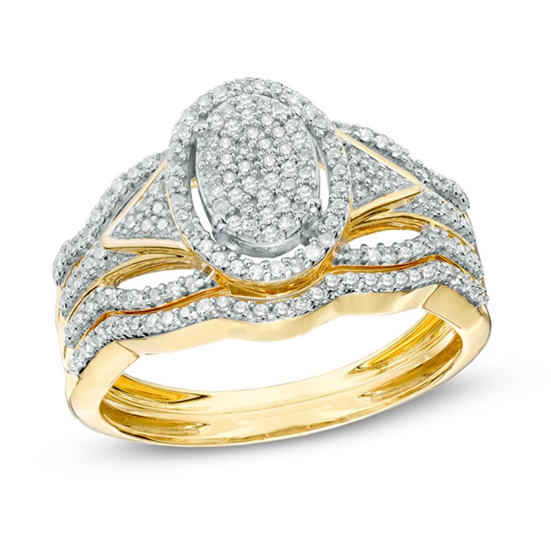 1/3 CT. T.W. Diamond Oval Composite Frame Bridal Set in 10K Gold