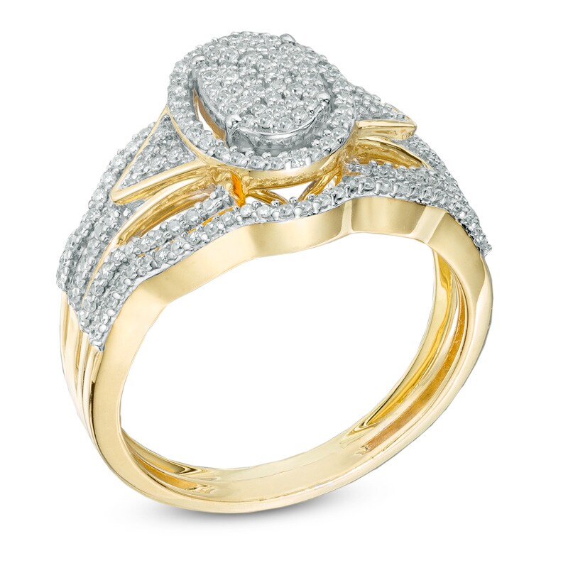 1/3 CT. T.W. Diamond Oval Composite Frame Bridal Set in 10K Gold
