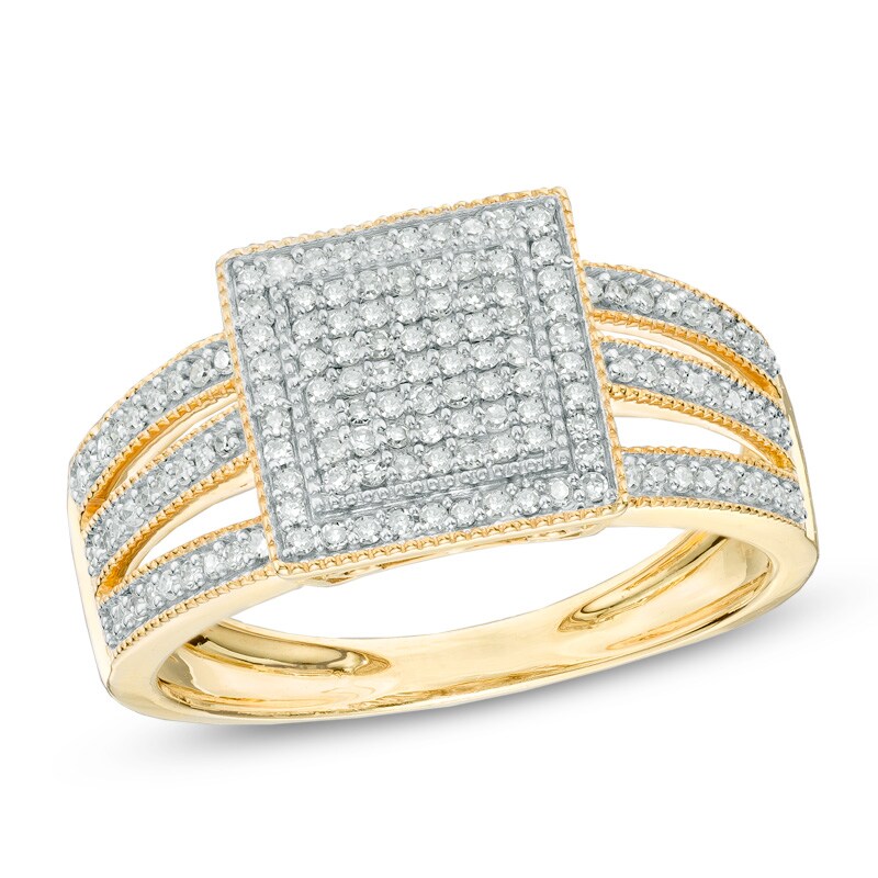 1/3 CT. T.W. Diamond Square Composite Frame Ring in 10K Gold