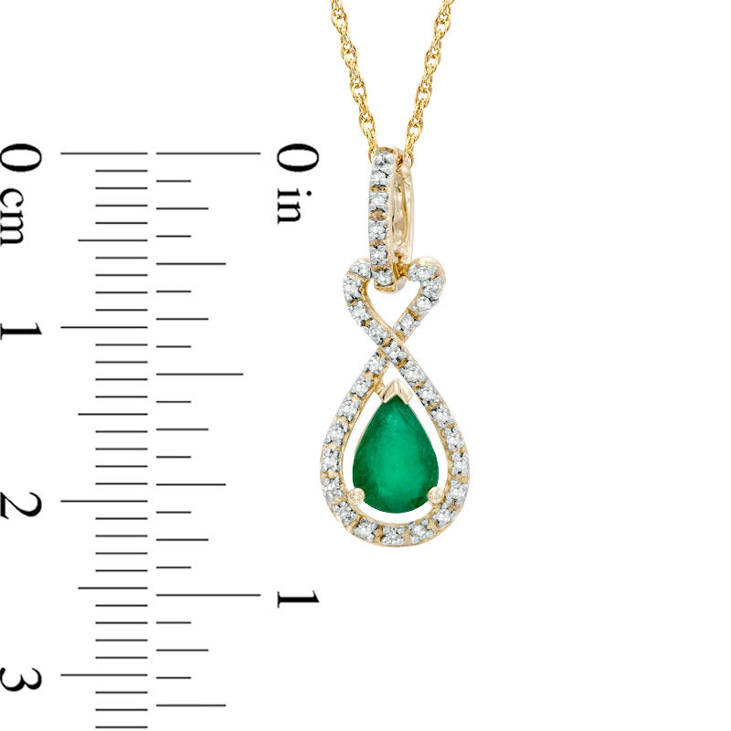 Main Image 2 of Pear-Shaped Emerald and Diamond Accent Loop Pendant in 10K Gold