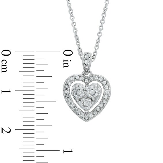 AVA Nadri Cubic Zirconia and Crystal Heart Pendant and Drop Earrings Set in White Rhodium Brass - 16"
