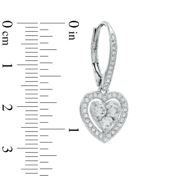 AVA Nadri Cubic Zirconia and Crystal Heart Pendant and Drop Earrings Set in White Rhodium Brass - 16"