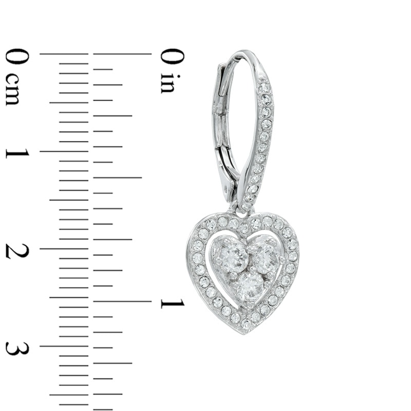 AVA Nadri Cubic Zirconia and Crystal Heart Pendant and Drop Earrings Set in White Rhodium Brass - 16"