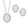 Thumbnail Image 1 of AVA Nadri Oval Cubic Zirconia and Crystal Frame Pendant and Drop Earrings Set in White Rhodium Brass - 16"