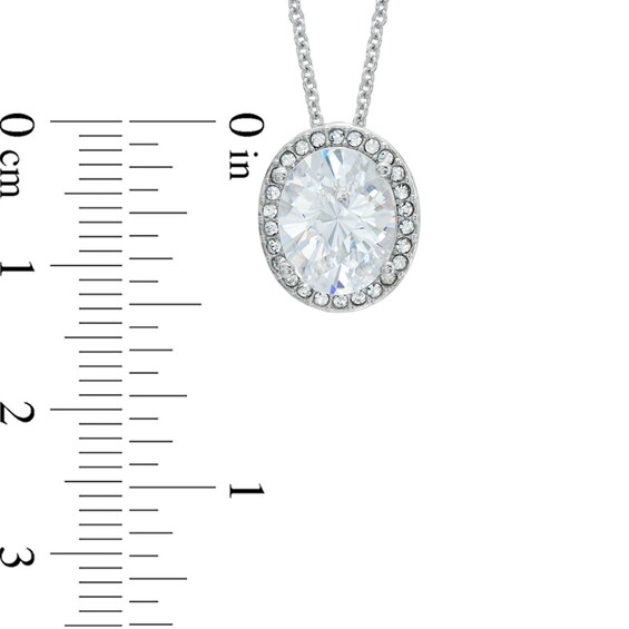 AVA Nadri Oval Cubic Zirconia and Crystal Frame Pendant and Drop Earrings Set in White Rhodium Brass - 16"