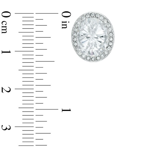 AVA Nadri Oval Cubic Zirconia and Crystal Frame Pendant and Drop Earrings Set in White Rhodium Brass - 16"
