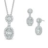 Thumbnail Image 1 of AVA Nadri Oval Cubic Zirconia and Crystal Frame Pendant and Drop Earrings Set in White Rhodium Brass - 16"