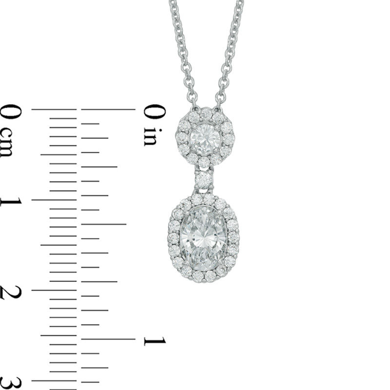 AVA Nadri Oval Cubic Zirconia and Crystal Frame Pendant and Drop Earrings Set in White Rhodium Brass - 16"