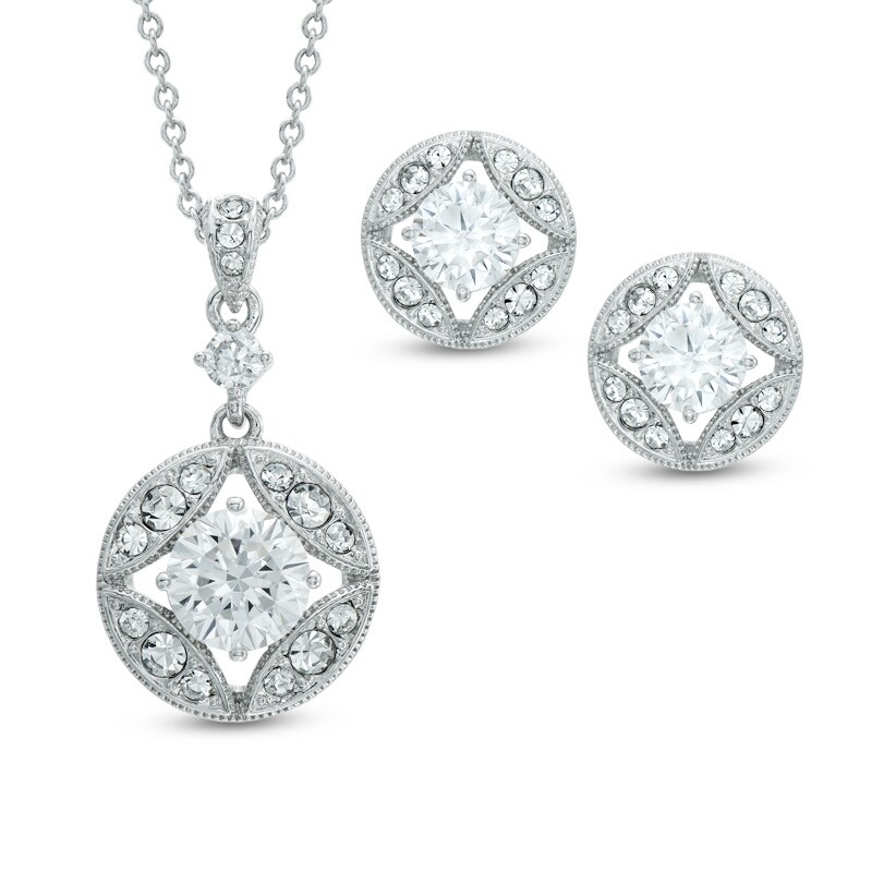 Main Image 1 of AVA Nadri Cubic Zirconia and Crystal Star Pendant and Drop Earrings Set in White Rhodium Brass - 16"