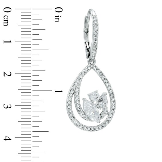 AVA Nadri Cubic Zirconia and Crystal Swirl Pendant and Drop Earrings Set in White Rhodium Brass - 16"