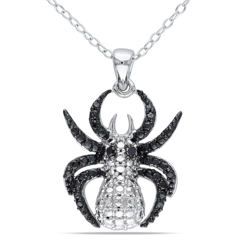 Main Image 1 of Black Diamond Accent Spider Pendant in Two-Tone Sterling Silver