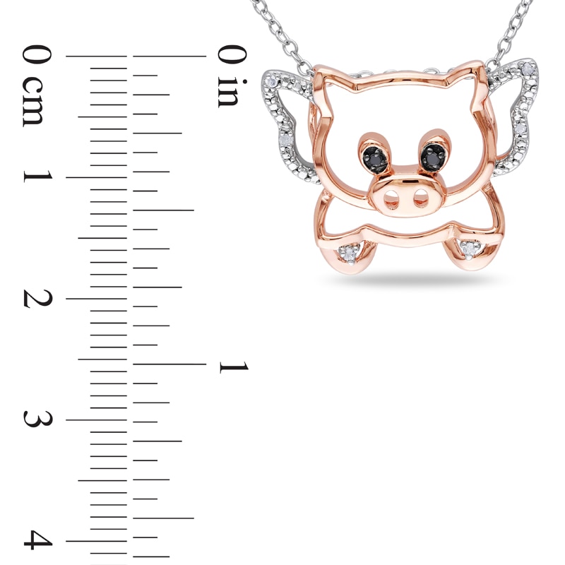 Main Image 2 of Enhanced Black and White Diamond Accent Flying Pig Pendant in Two-Tone Sterling Silver