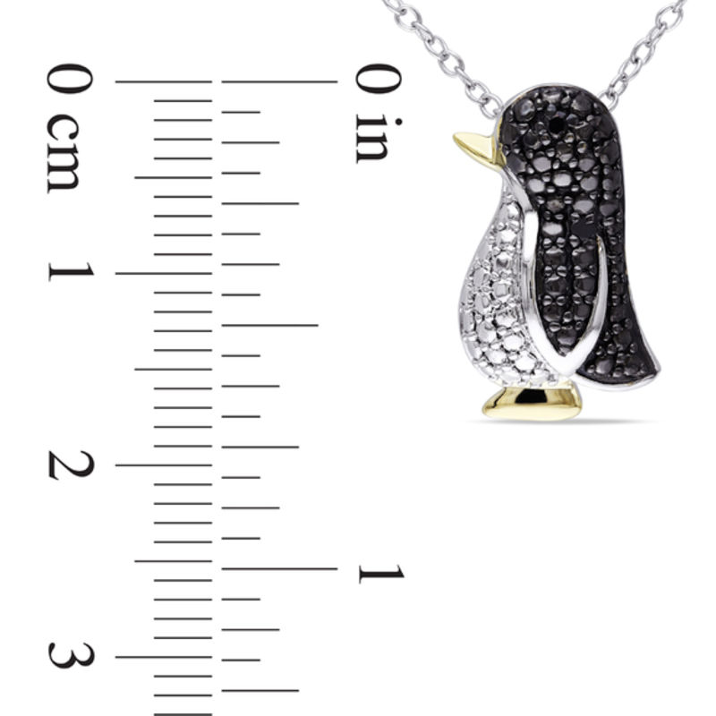 Zales Black Diamond Accent Penguin Pendant in Tri Tone Sterling Silver