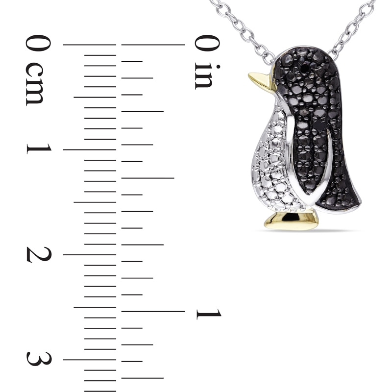 Main Image 2 of Black Diamond Accent Penguin Pendant in Tri-Tone Sterling Silver