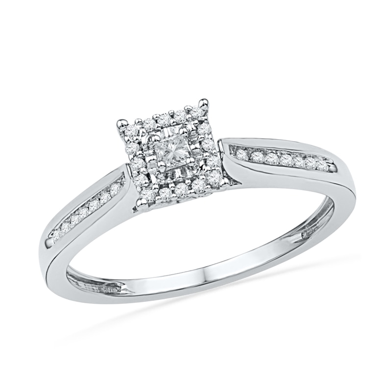 1/5 CT. T.W. Princess-Cut Diamond Square Frame Promise Ring in 10K White Gold