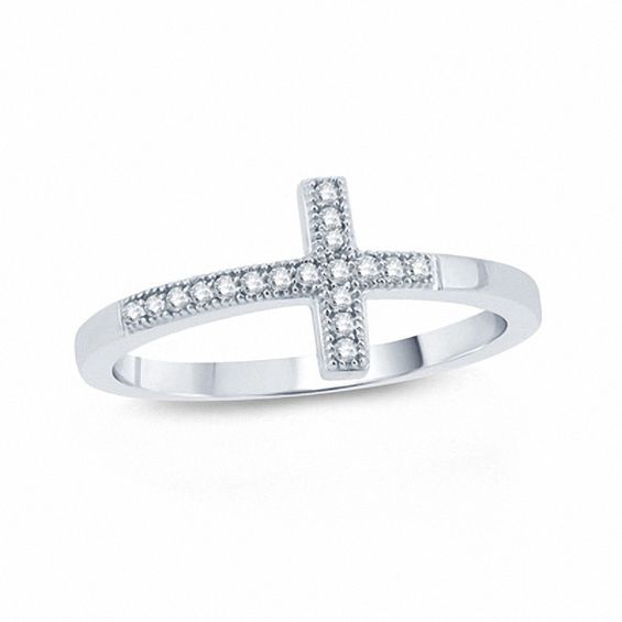 1/10 CT. T.w. Diamond Sideways Cross Ring in 10K White Gold
