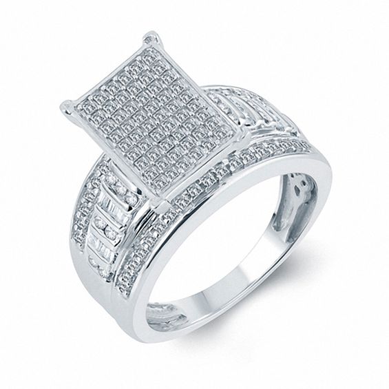 1 Ct T W Princess Cut Diamond Rectangle Cer Ring In 10k White T W Princess Cut Diamond Rectangle Cer Ring In 10k White Gold