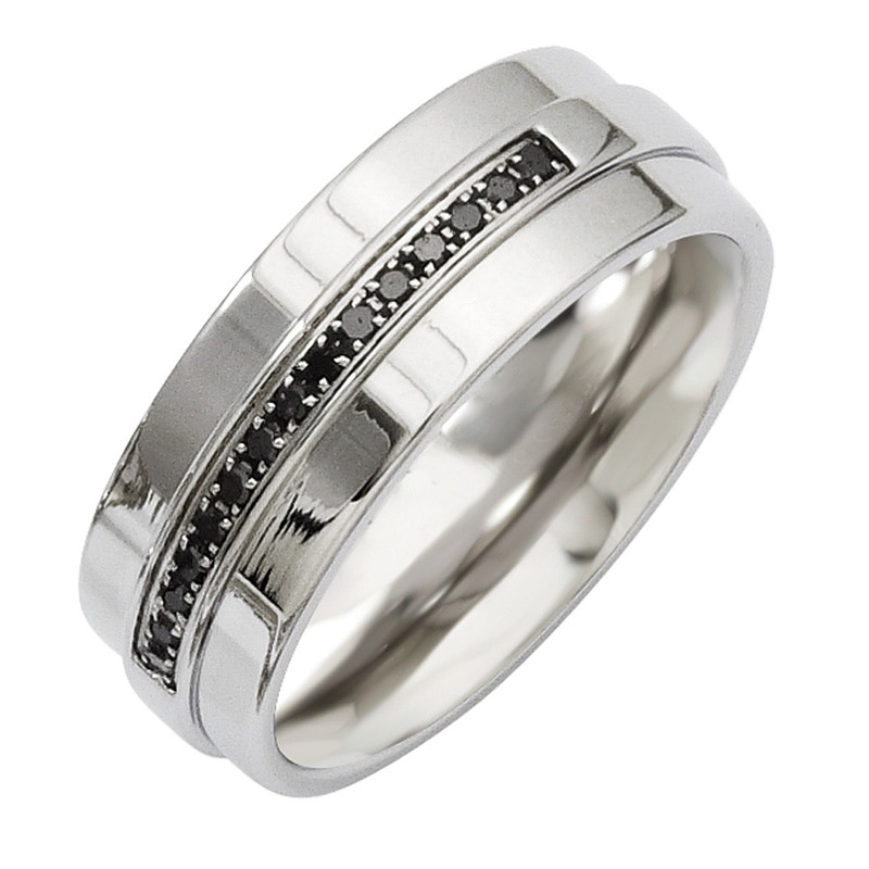 Men's 1/8 CT. T.W. Black Diamond Band in Stainless Steel