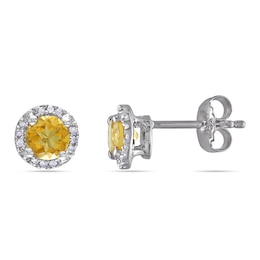 5.0mm Citrine and Diamond Accent Frame Stud Earrings in Sterling Silver