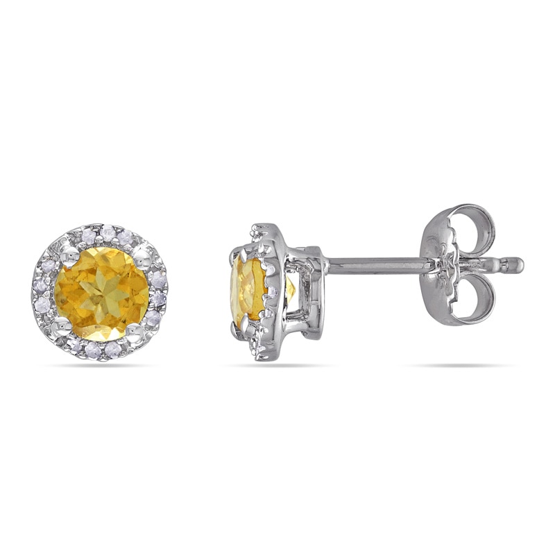 5.0mm Citrine and Diamond Accent Frame Stud Earrings in Sterling Silver