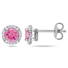 Thumbnail Image 0 of 5.0mm Lab-Created Pink Sapphire and Diamond Accent Frame Stud Earrings in Sterling Silver