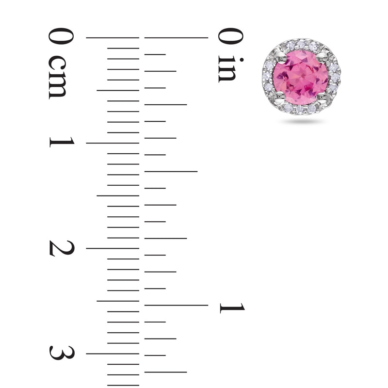Main Image 2 of 5.0mm Lab-Created Pink Sapphire and Diamond Accent Frame Stud Earrings in Sterling Silver