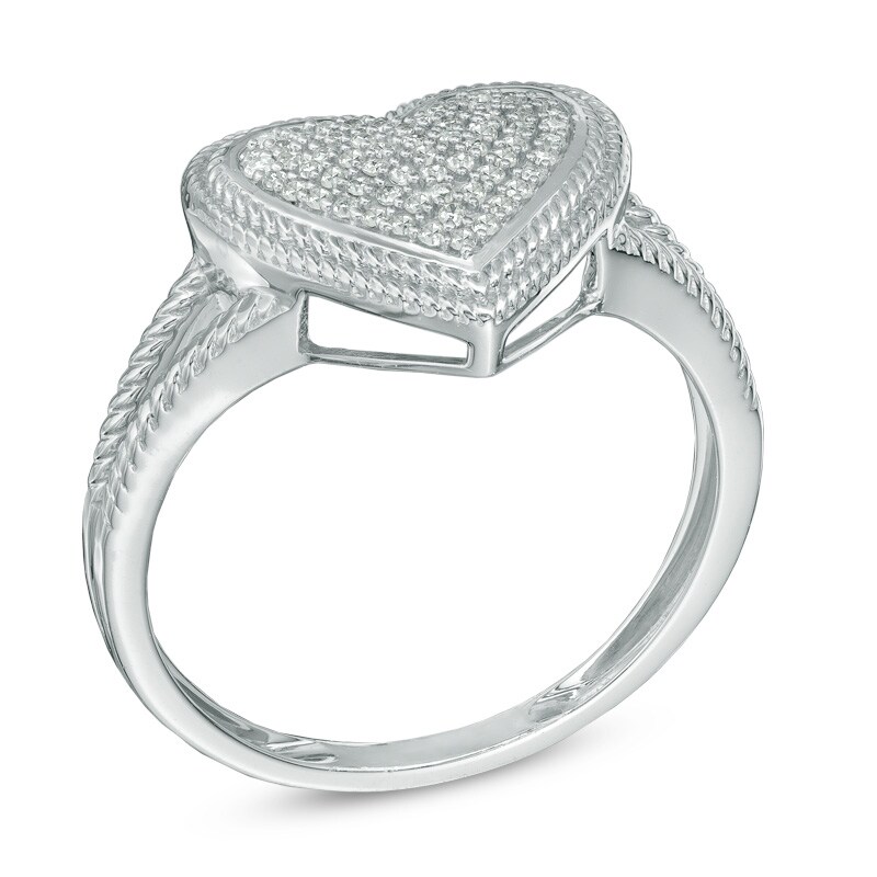 Main Image 2 of 1/8 CT. T.W. Diamond Rope Frame Cluster Heart Ring in 10K White Gold