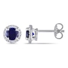 Thumbnail Image 0 of 5.0mm Lab-Created Blue Sapphire and Diamond Accent Frame Stud Earrings in Sterling Silver