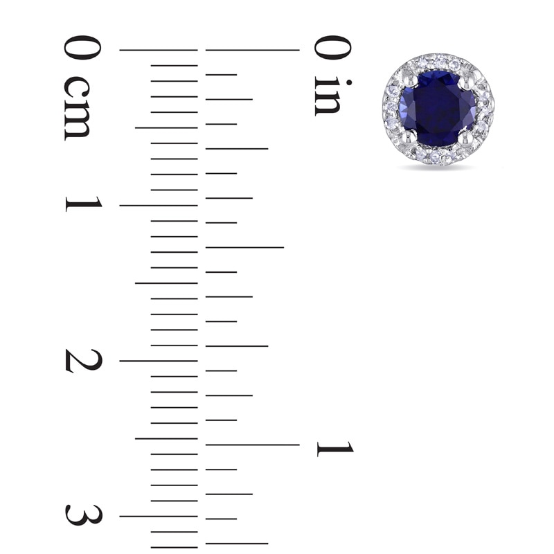 5.0mm Lab-Created Blue Sapphire and Diamond Accent Frame Stud Earrings in Sterling Silver