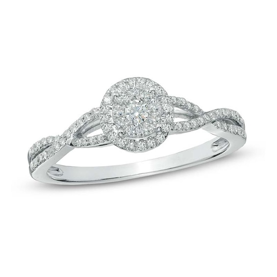 1/4 CT. T.w. Multi-Diamond Frame Twist Shank Promise Ring in 10K White Gold