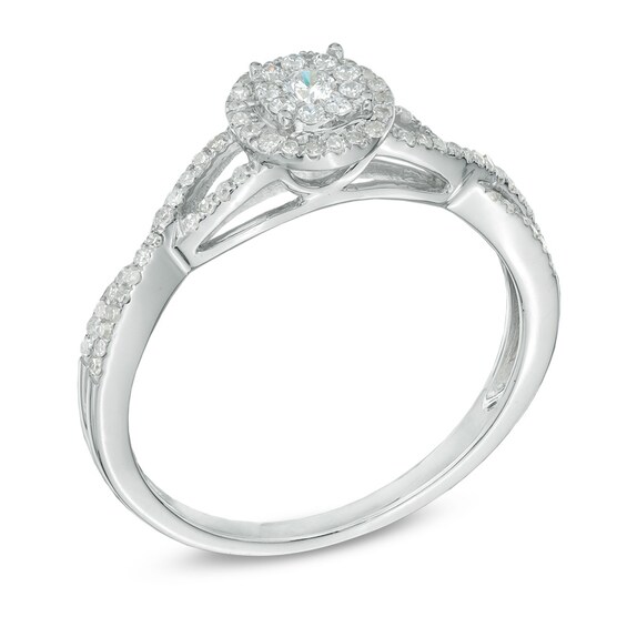 1/4 CT. T.w. Multi-Diamond Frame Twist Shank Promise Ring in 10K White Gold