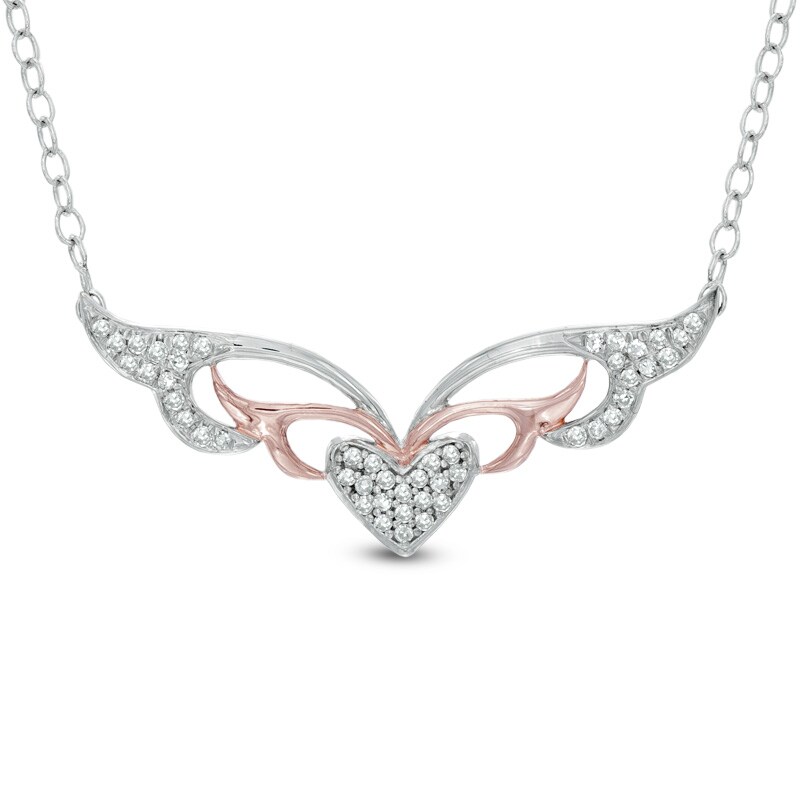 1/10 CT. T.W. Diamond Masquerade-Style Heart Necklace in Two-Tone Sterling Silver