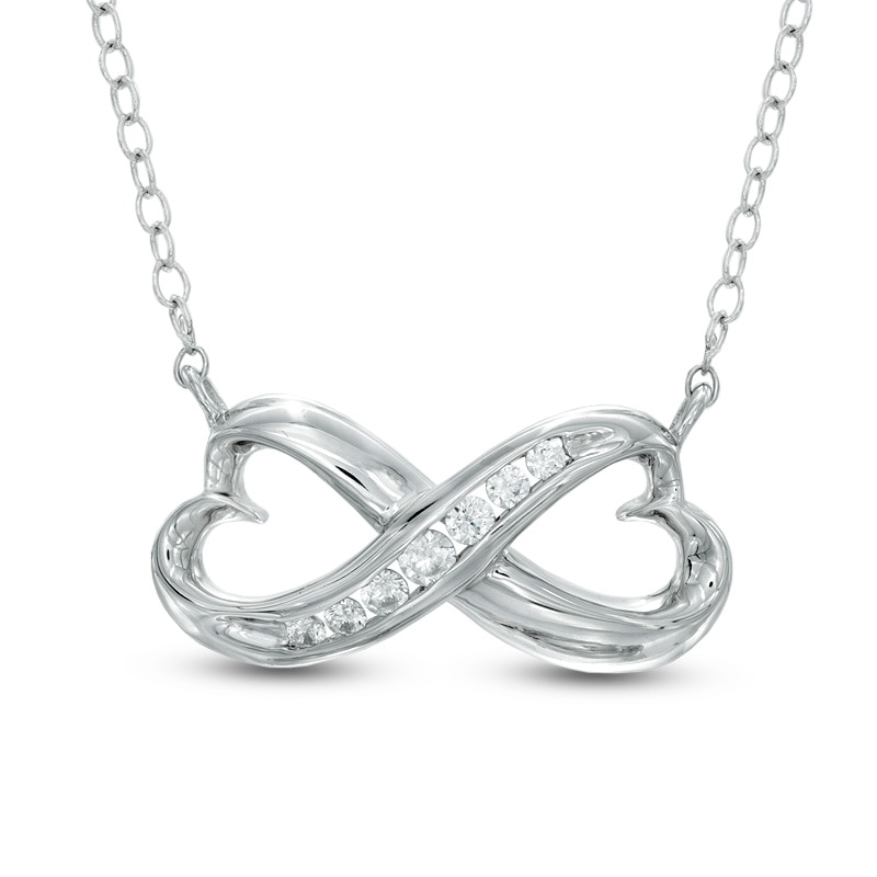 1/8 CT. T.W. Diamond Sideways Heart-Shaped Infinity Necklace in 10K White Gold