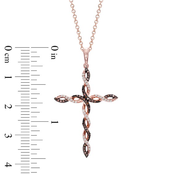 1/6 CT. T.w. Enhanced Cognac and White Diamond Twisting Cross Pendant in 10K Rose Gold