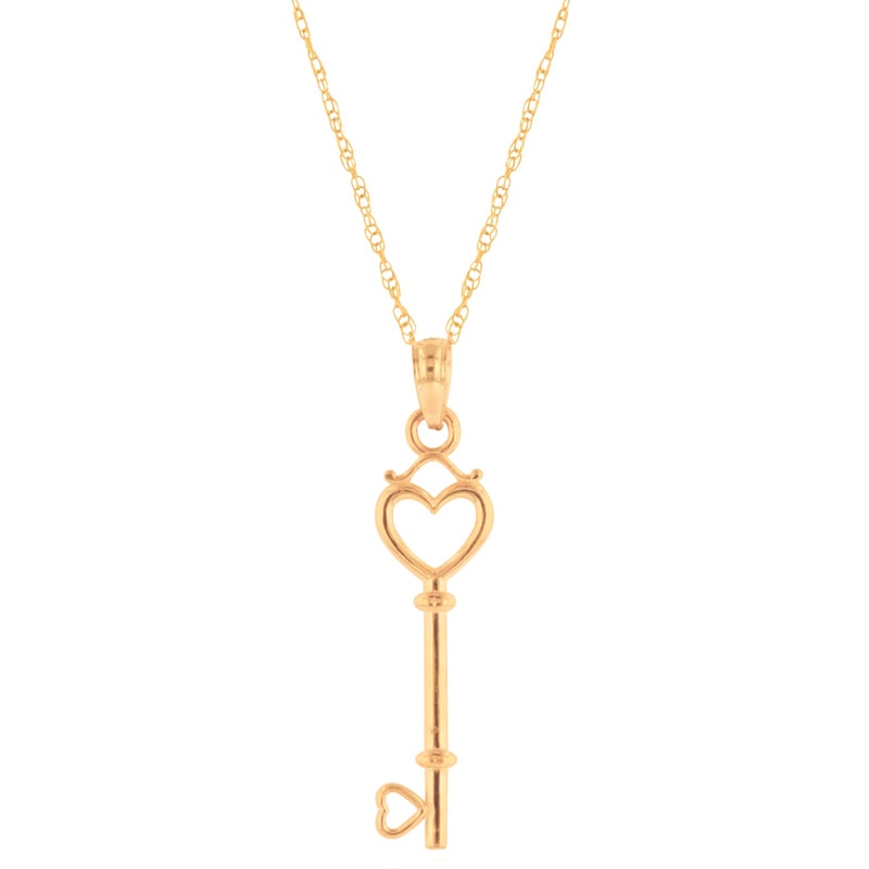 Heart Key Necklace 10K Yellow Gold 18