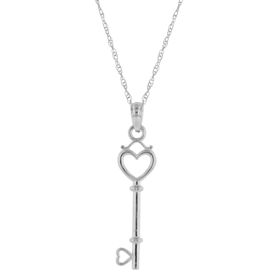 Heart Key Pendant in 10K White Gold