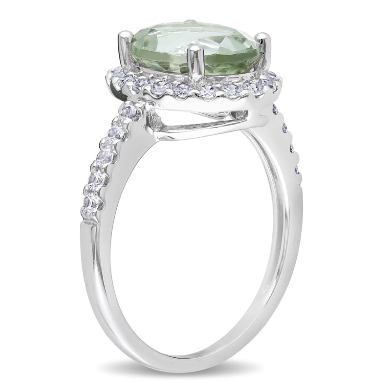 Oval Green Quartz and Lab-Created White Sapphire Frame Ring in 10K White Gold