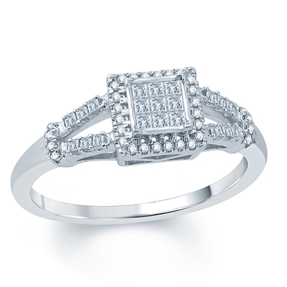 1/4 CT. T.w. Princess-Cut Diamond Square Cluster Frame Promise Ring in 10K White Gold