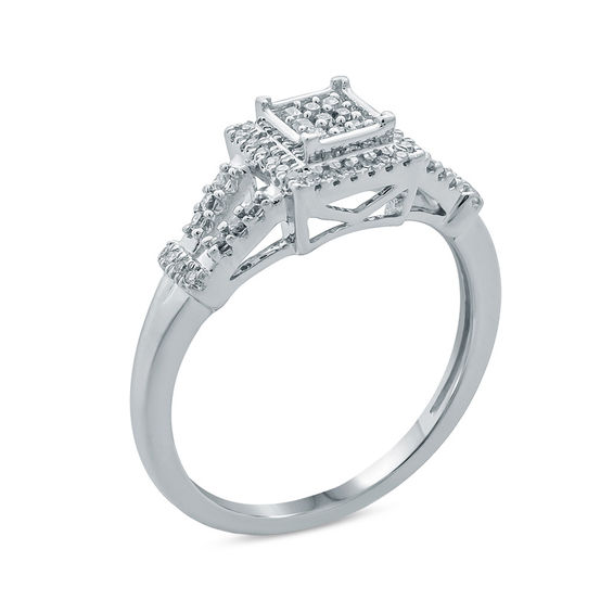 1/4 CT. T.w. Princess-Cut Diamond Square Cluster Frame Promise Ring 10K White Gold