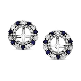 Lab-Created Blue Sapphire Beaded Double Frame Stud Earring Jackets in Sterling Silver