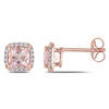 Thumbnail Image 1 of 5.0mm Cushion-Cut Morganite and 1/10 CT. T.W. Diamond Frame Stud Earrings in 10K Rose Gold