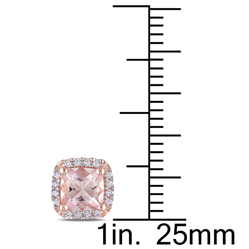 5.0mm Cushion-Cut Morganite and 1/10 CT. T.W. Diamond Frame Stud Earrings in 10K Rose Gold