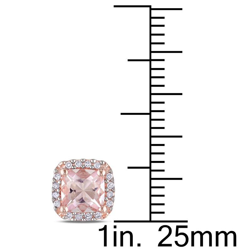 Main Image 2 of 5.0mm Cushion-Cut Morganite and 1/10 CT. T.W. Diamond Frame Stud Earrings in 10K Rose Gold