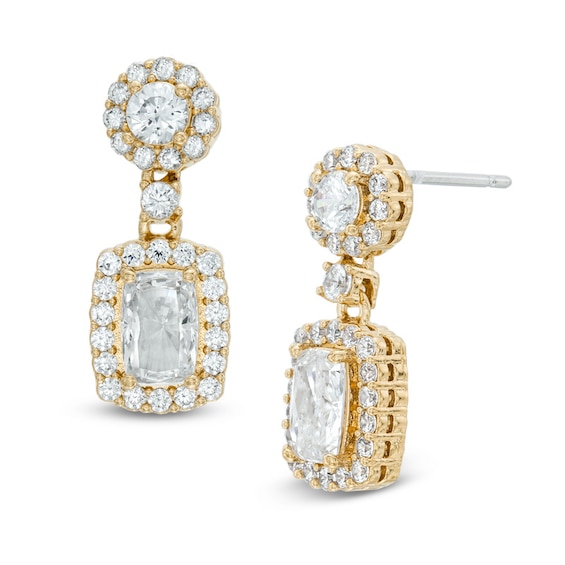AVA Nadri Rectangular Cubic Zirconia and Crystal Frame Drop Earrings in Brass with 18K Gold Plate