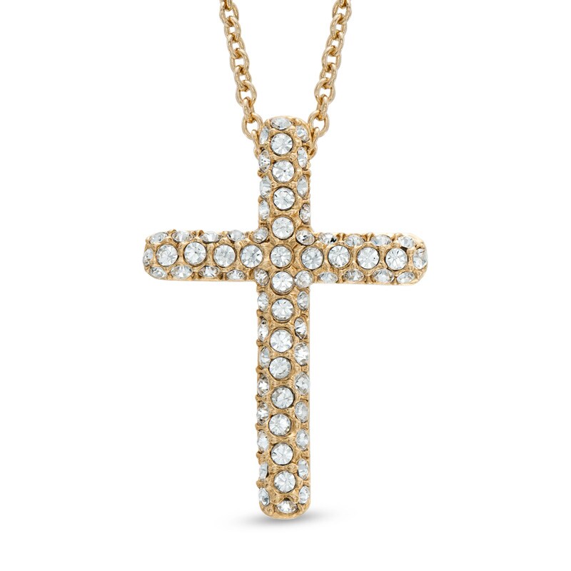Main Image 1 of AVA Nadri Crystal Cross Pendant in Brass with 18K Gold Plate